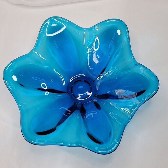 Viking Other - VTG Bluenique Viking Six Petal Aqua Blue Candy Dish Bowl Flower Shaped 1970s MCM